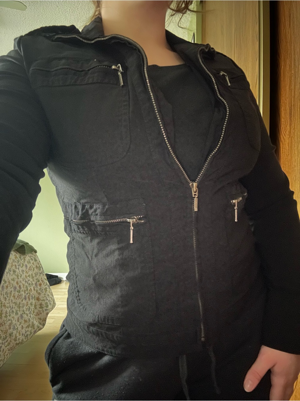 Black Women's Zip-Front Jacket - Lightweight Utility Style